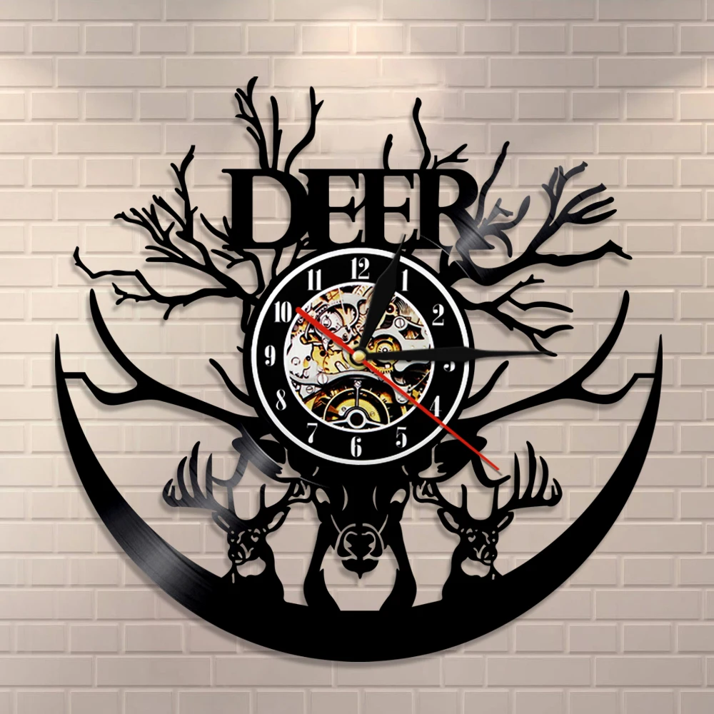 Настенные часы с виниловой пластиной современный дизайн изображением леса дикой