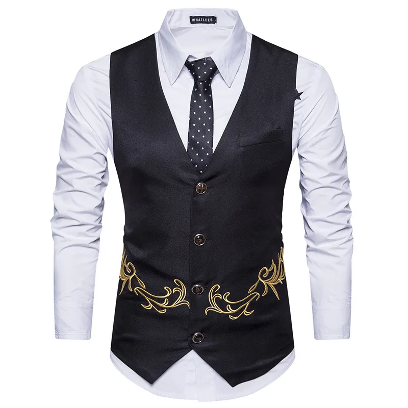 Men Suit Vest New Sleeveless Embroidered Male Waistcoat Jacket Single-breasted Society Business Slim Fit Blazer | Мужская одежда