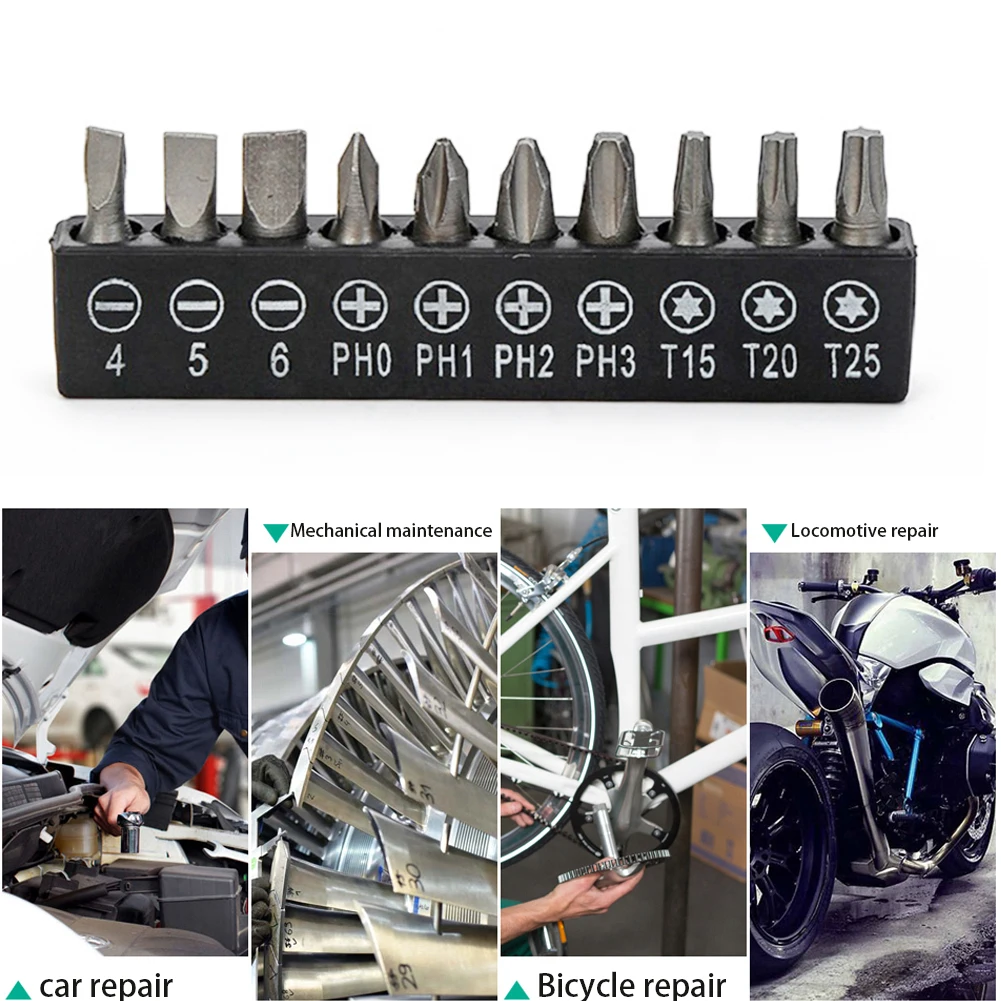 

10 Pcs set 6.35mm 1/4 Inch Hex Torx Slotted Phillips Screwdriver Bits For Screwdriver Set Steel Metal Screw