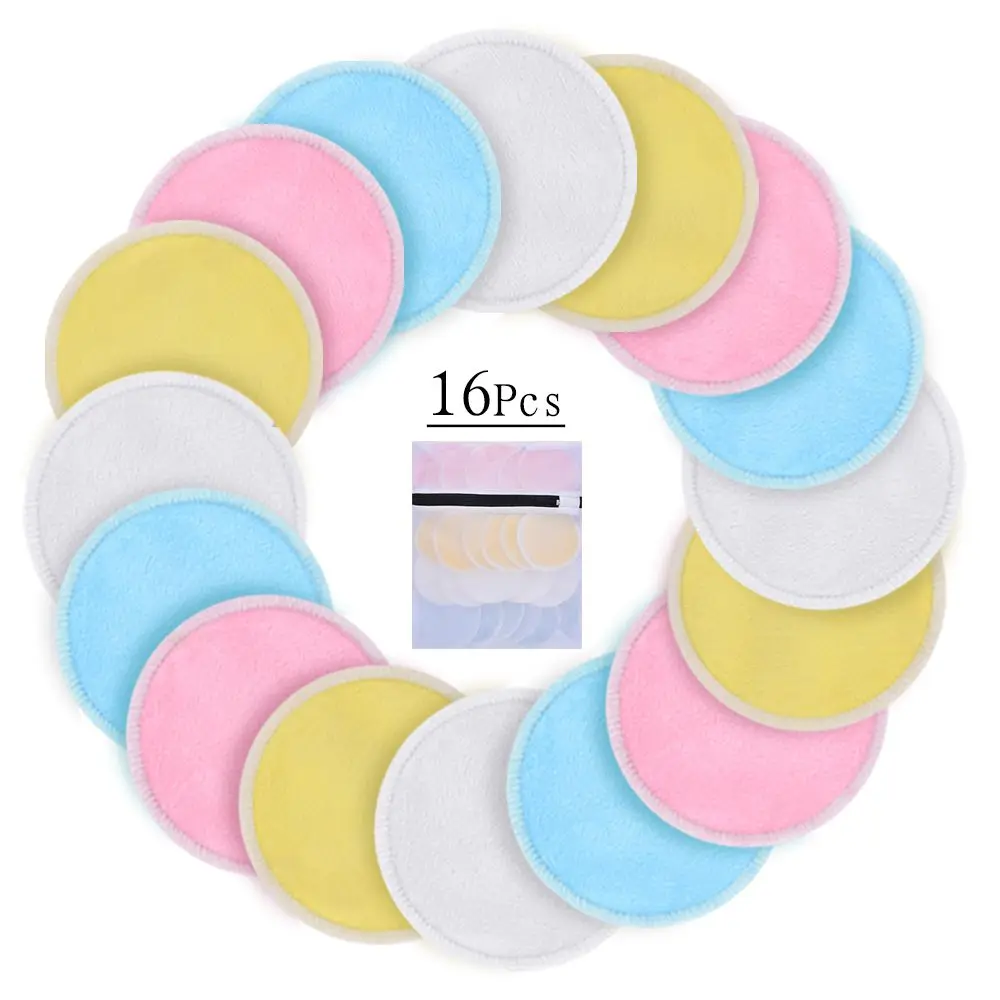 16 Pcs Многоразовые хлопковые подушечки из мягкой микрофибры, подушечки для снятия макияжа, моющаяся Очищающая пудра, подушечки из микрофибры для ухода за кожей - Цвет: 16 Pcs