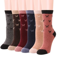 fashion women wool socks middle tube animal dog pattern winter crew socks soft thick warm casual wool boot socks 12 pairs