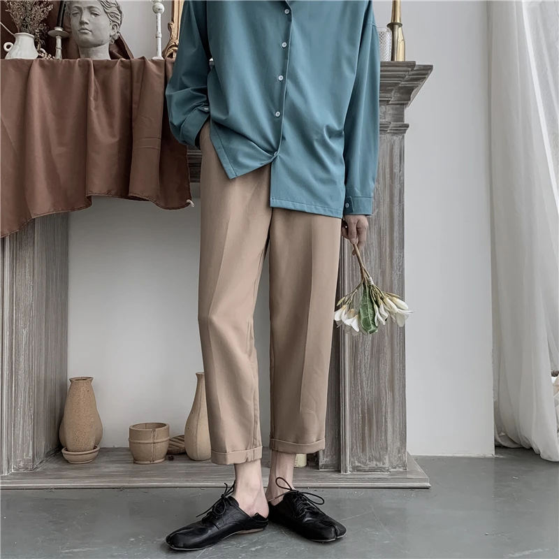 Мужские повседневные брюки свободные однотонные прямые в западном стиле