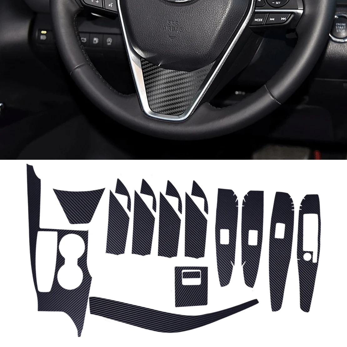 

Набор стильных декоративных наклеек из углеродного волокна для внутренней части автомобиля, подходит для Toyota Camry 2018, 2019, 2020