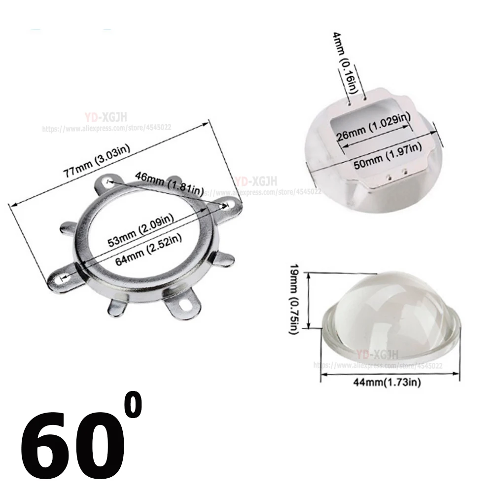 Светодиодный объектив из оптического стекла 44 мм + рефлекторный коллиматор