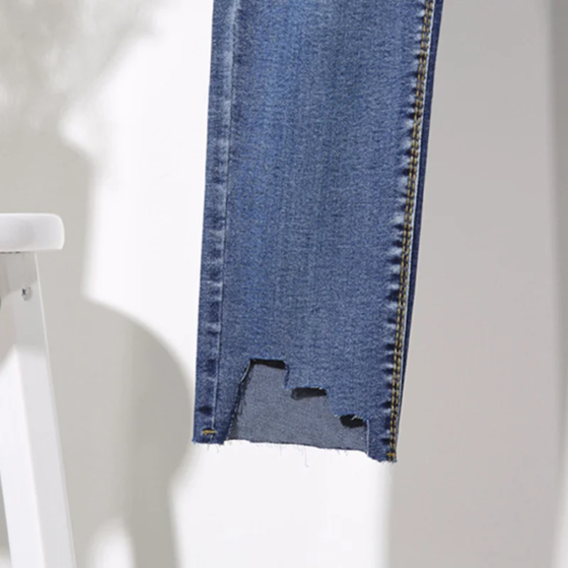 Женские рваные джинсы с завышенной талией тонкие облегающие джинсы-карандаш