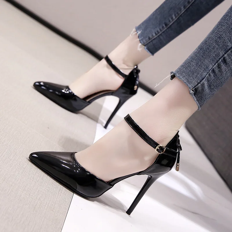 

21Sexy Nude Color High Heels Fashion Thin Heels Butterfly-Knot Patent Leather Middle Hollow Womens Shoes Elegant Party Dress Pum
