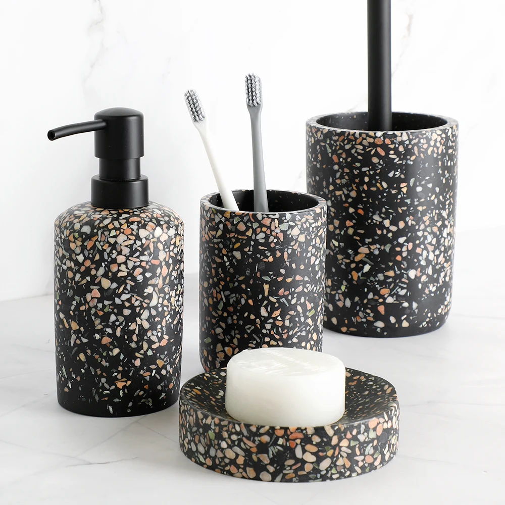Набор аксессуаров для ванной комнаты черный держатель зубных щеток из терраццо