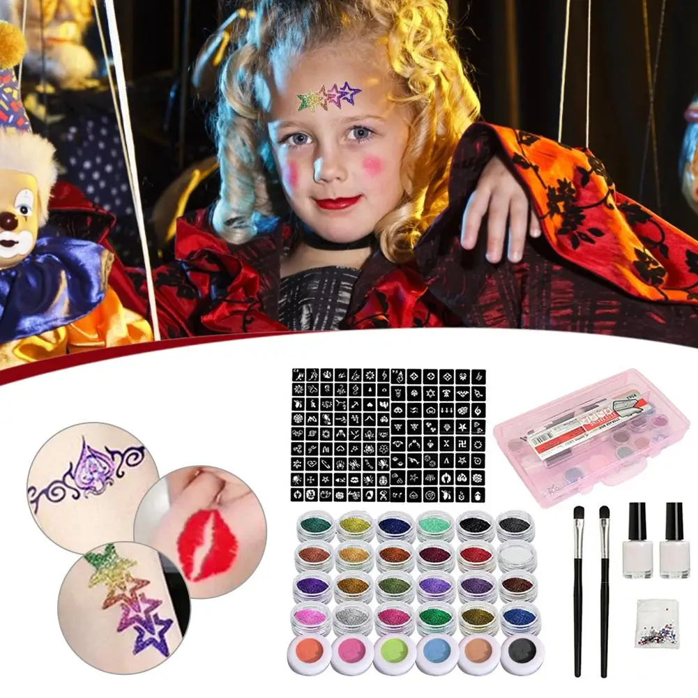 Полуперманентный набор для татуажа трафареты 30 цветов блестящая пудра Кисть