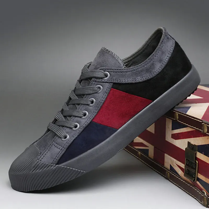 Fashion Men's Flats Men Casual Shoes Trainers Walking Breathable Loafers Driving Classic Black Gray Canvas Sneakers A11-54 - Цвет: LOW  GRAY