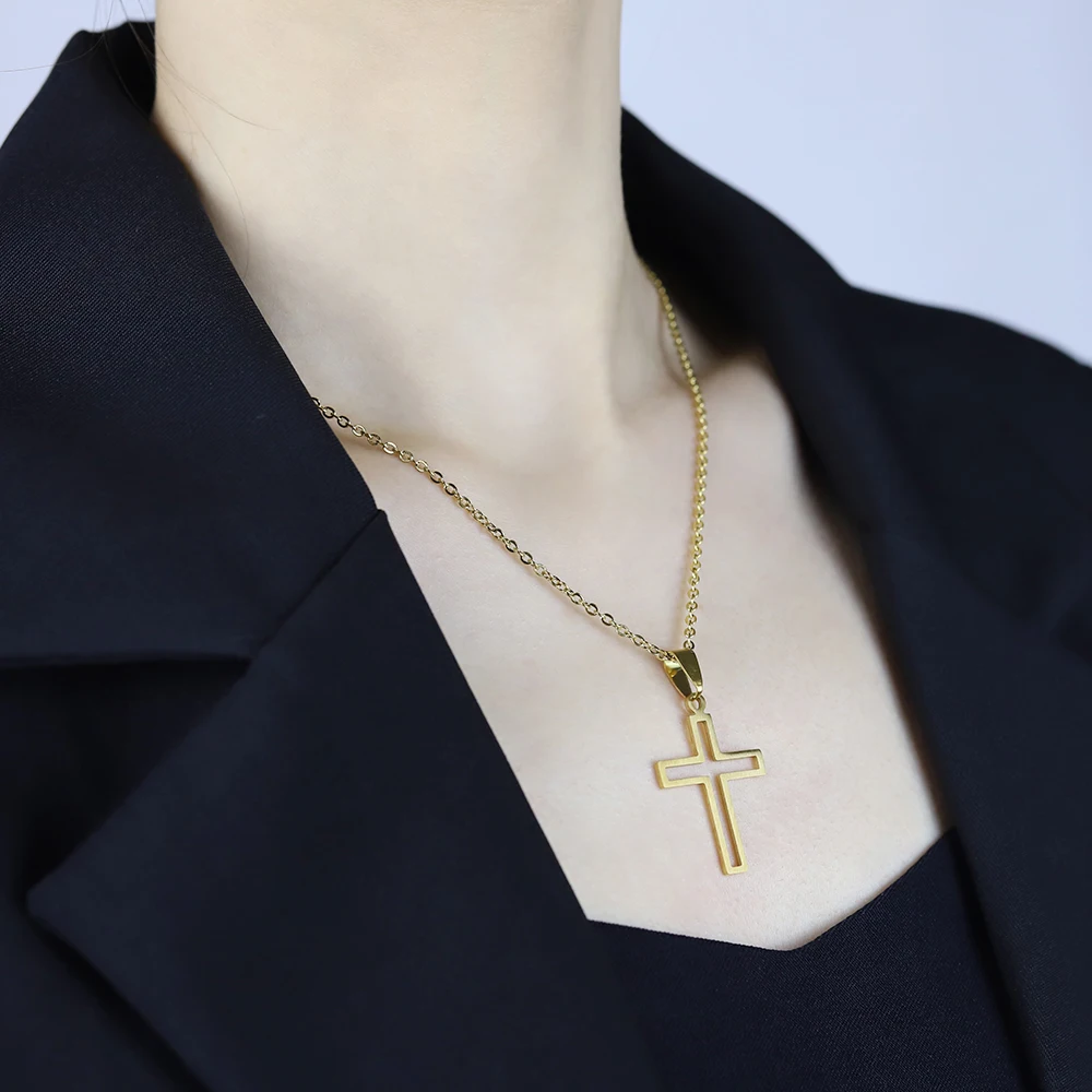 

Крутое винтажное готическое открытое ожерелье из нержавеющей стали с крестом, ожерелье в уличном стиле для мужчин и женщин, подарок, оптова...