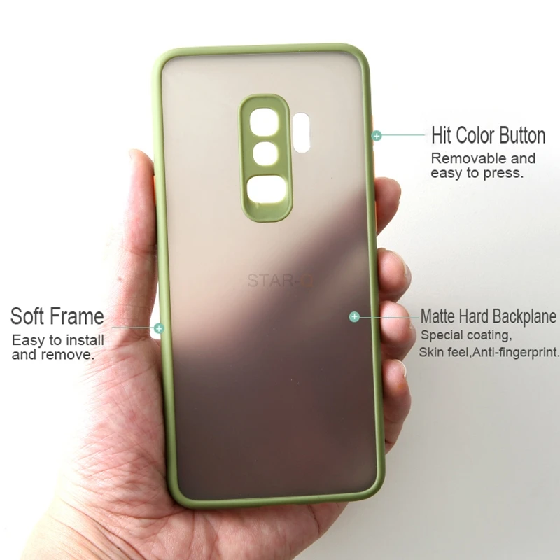 Skin Feel Matte Silicone Hard Phone Case For Samsung Galaxy s10 e s9 s8 plus s10e Contrast button Shockproof Bumper Back Cover