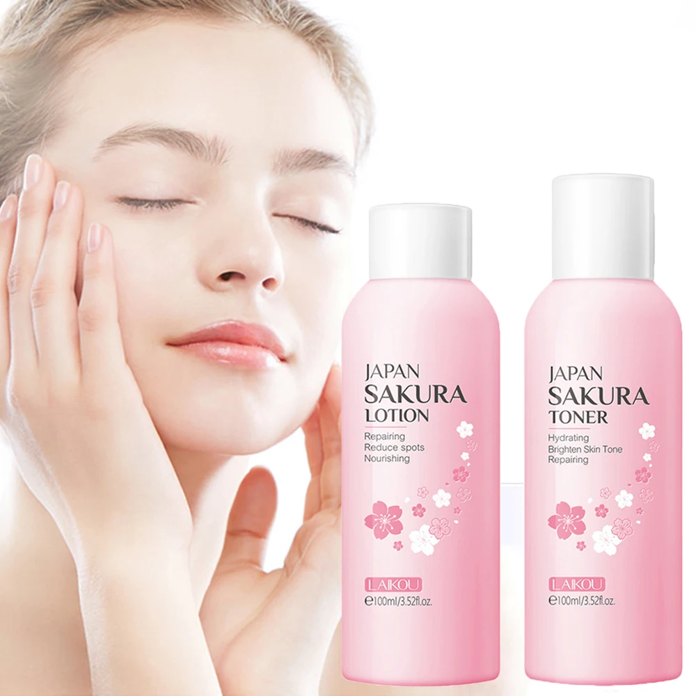 

2 шт. набор для ухода за лицом Sakura, тоник для очищения лица, глубокий и увлажняющий лосьон для кожи лица, укрепляющий Многофункциональный увл...