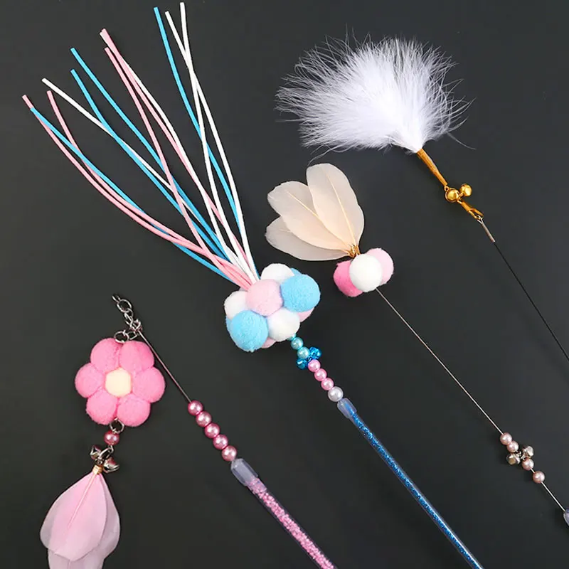 

Feather Ball Interactive Cat Toy with Ring Multi Colors Flexible Handle Teasers for Kitten Animal Exercise Pet Toys Cat Stick