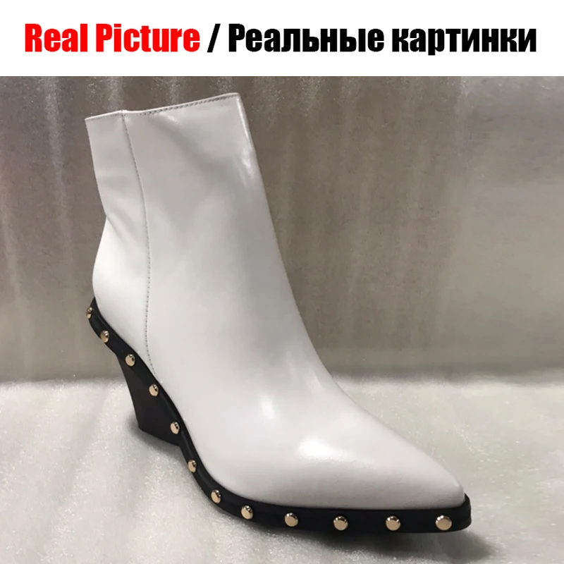 SARAIRIS/брендовые новые ботинки с заклепками Женские ботильоны из натуральной кожи