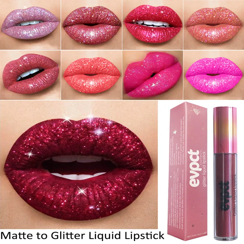 

15Colors Diamond Shimmer Glitter Lipg Loss Matte To Glitter Liquid Lipstick Waterproof Diamond Pearl Colour Lip Gloss Makeup 1pc