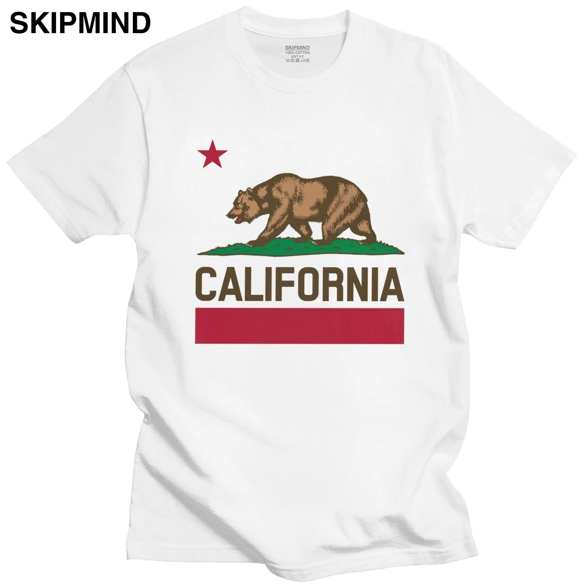 

Urban Fashion California State Flag Bear T Shirt Men Pure Cotton 1846 Tee I Love CA Short Sleeve Summer Casual Tshirt Gift Merch