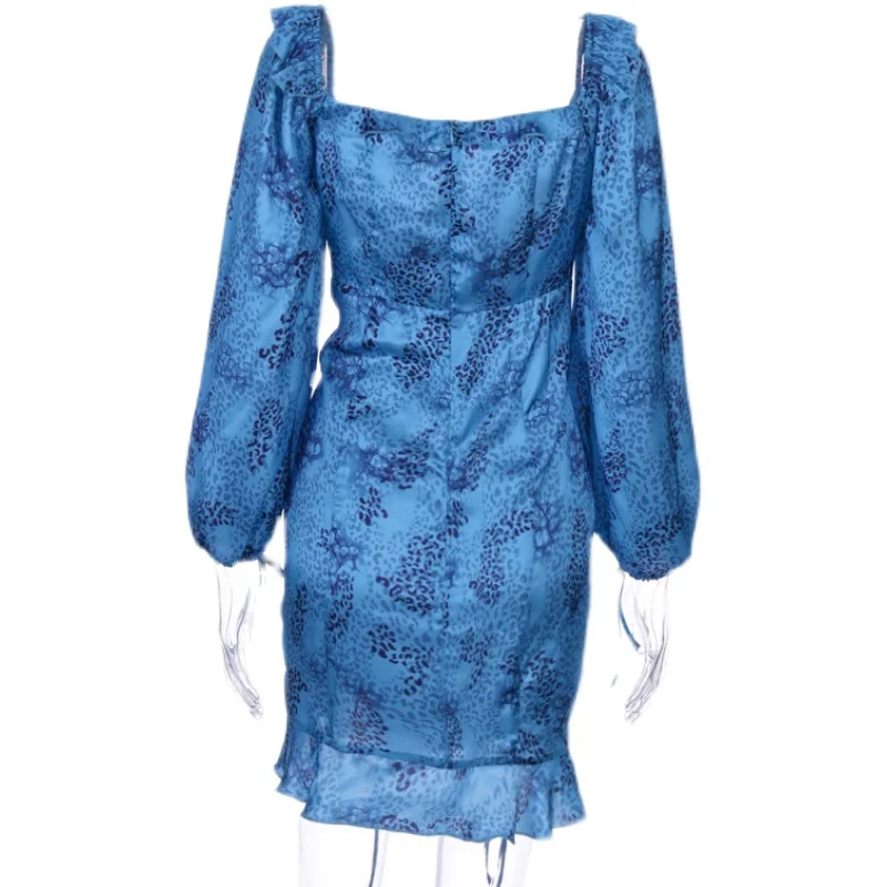 

French cross-border spring sexy ladies draw string fold long sleeve dress is amazon's foreign trade