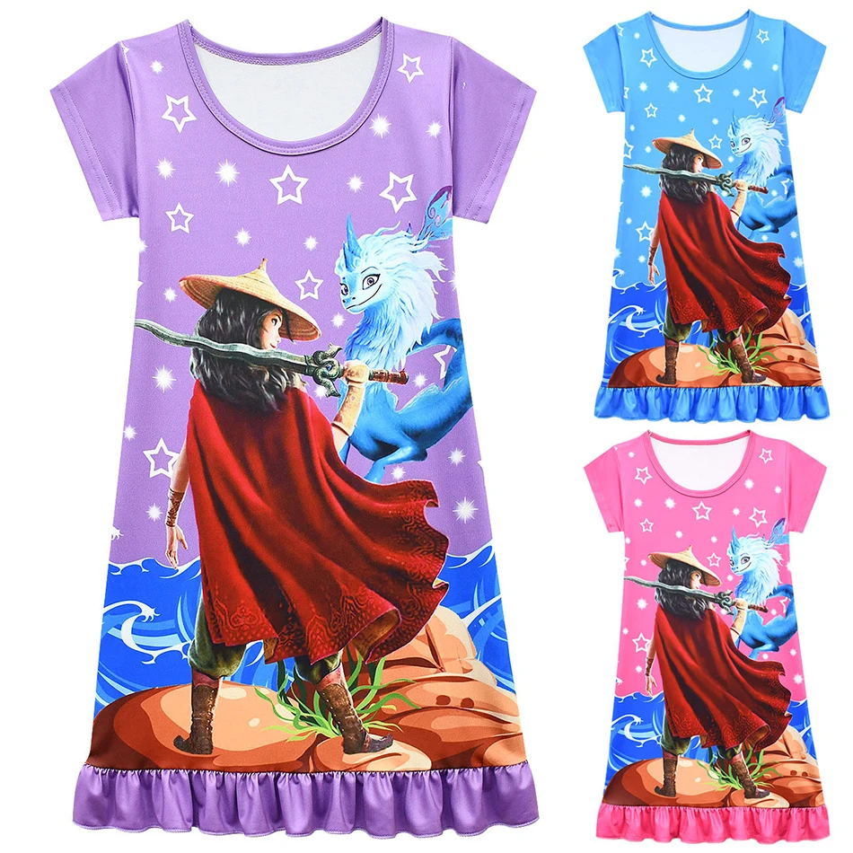 

For 3-10 Years Nightdress Girl Pajamas Dresses Children Summer Nightgown Home Clothes Kids Sleepwear Raya and The Last Dragon