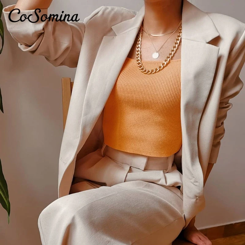 

CoSomina Fashion Oversized Blazers Women Jackets Coat 2021 Autumn Single Breasted Coats Blazer Jackets Office Lady Outfits