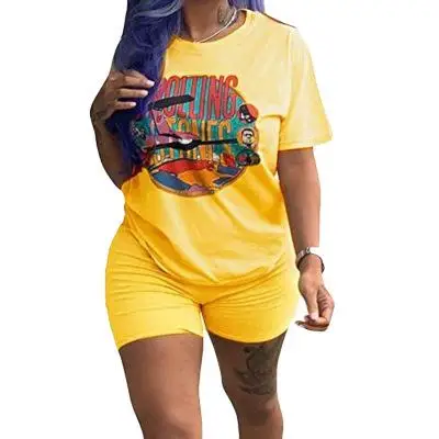 

ZITY 2020 Hot Selling Summer Print Set Connector Trend Print Short Sleeve Shorts Two Suit For Lady