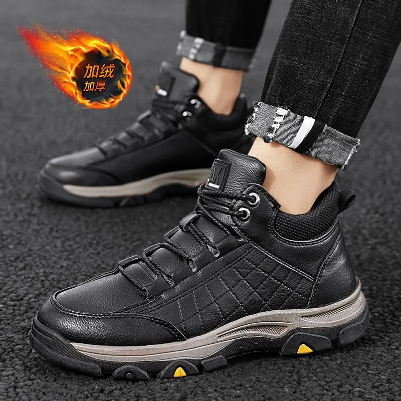 

Men Winter Shoes Waterproof Leather Sneakers Super Warm Men's Boots Outdoor Lace Up Casual Male Work Shoes
