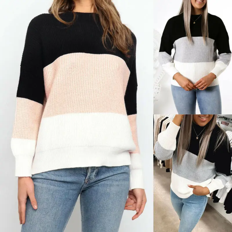 

Women Ladies Long Sleeve Casual Knitted Tops Pullover Jumper Sweater Knitwear UK