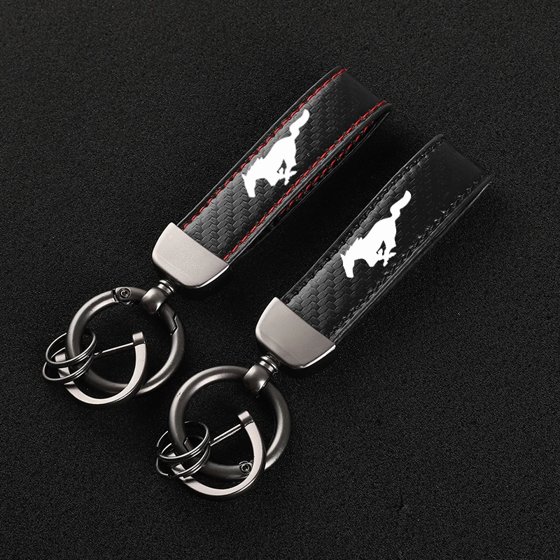 2021 New Leather Horseshoe Buckle Keychain Car Logo Creative Custom Key Ring For Ford Mustang GT 2021 2020 2019 2018 Accessories