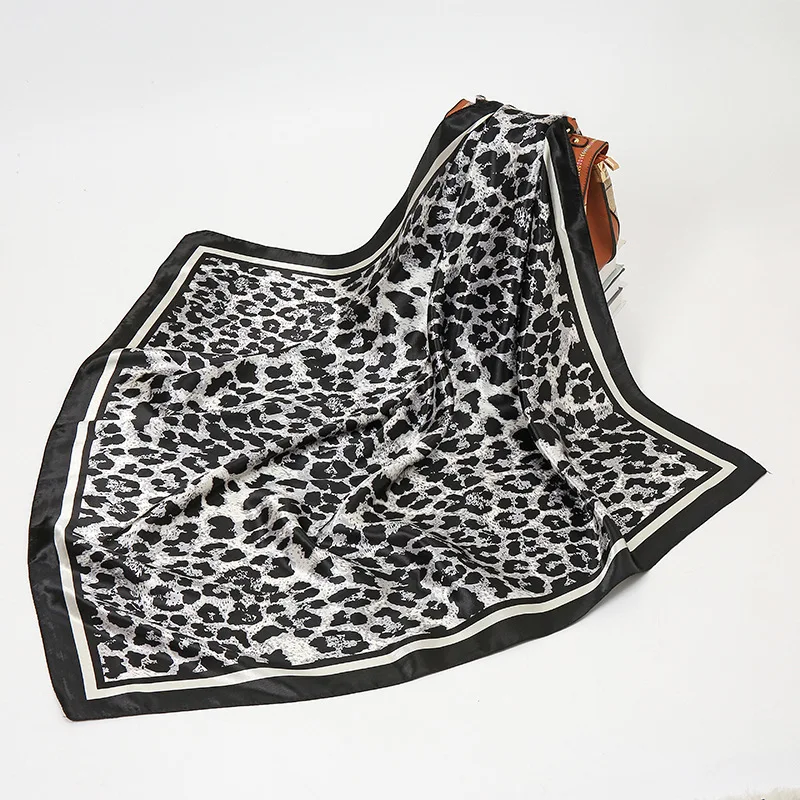 Luxury Women Silk Scarf Square Shawls Lady Bandana Fashion Leopard Print Hijab Scarves Female Neckerchief Head Wraps Foulard images - 6