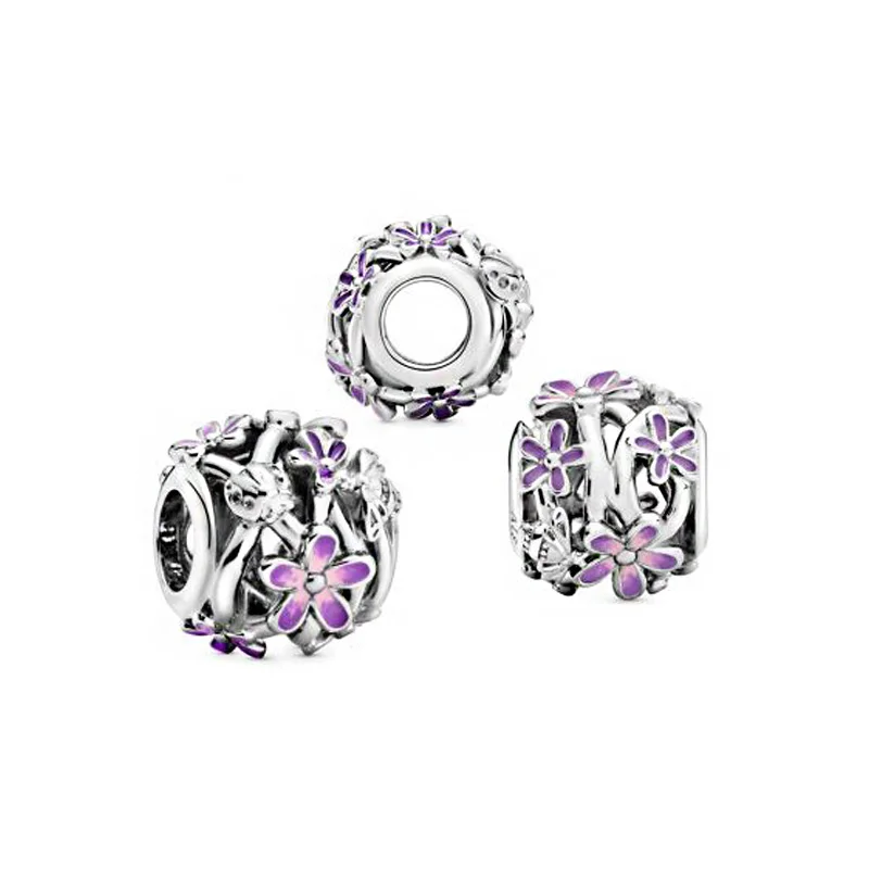

2021 Spring Classic Style New 925 Sterling Silver Beads Openwork Purple Charm Fit Original Pandora Bracelet Women DIY Jewelry