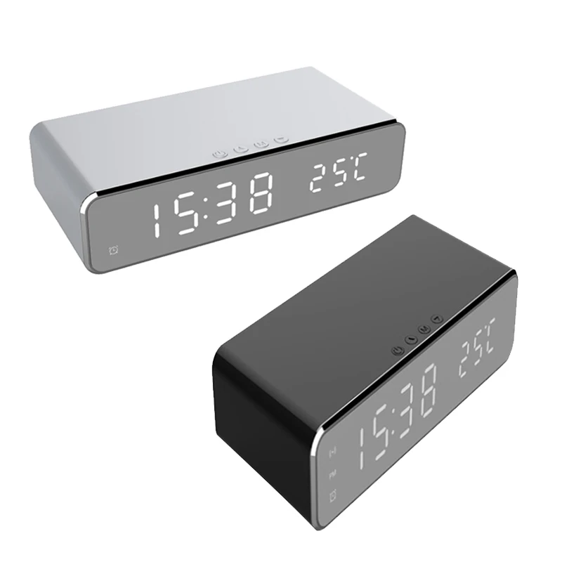 

LED Electric Alarm Clock Digital Thermometer Clock HD Mirror Clock With Phone Wireless Charger And Date