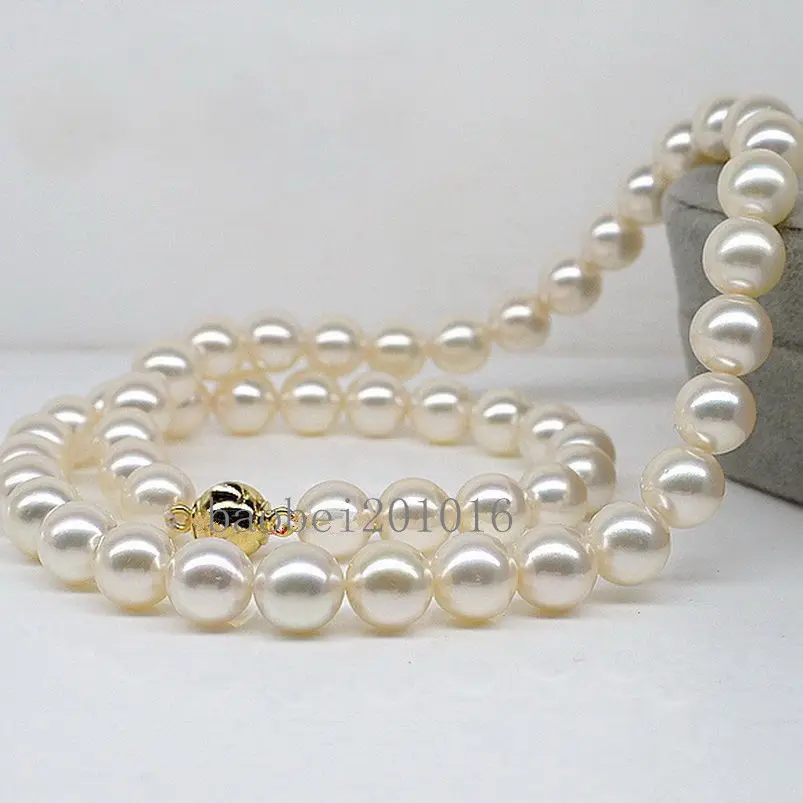 

AAAA+ 18"9-10mm Natural south sea perfect round WHITE pearl necklace GOLD