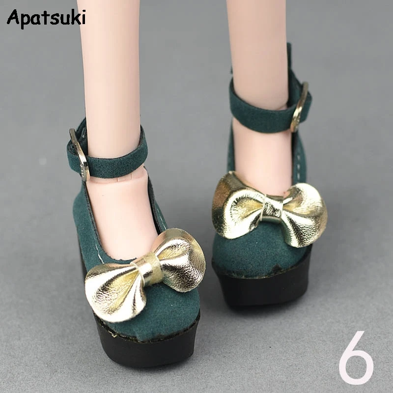 Темно зеленые модные туфли с бантом для куклы 1/4 BJD на высоком каблуке галстуком