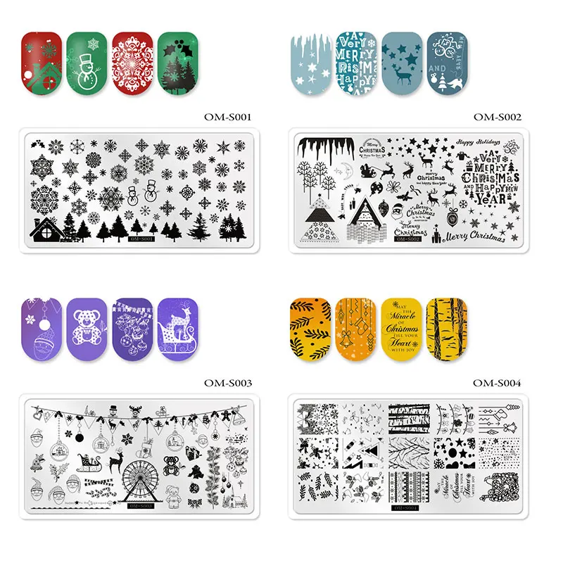Рождество пластины для штамповки ногтей Снежинка Дерево Хэллоуин призрак тыква