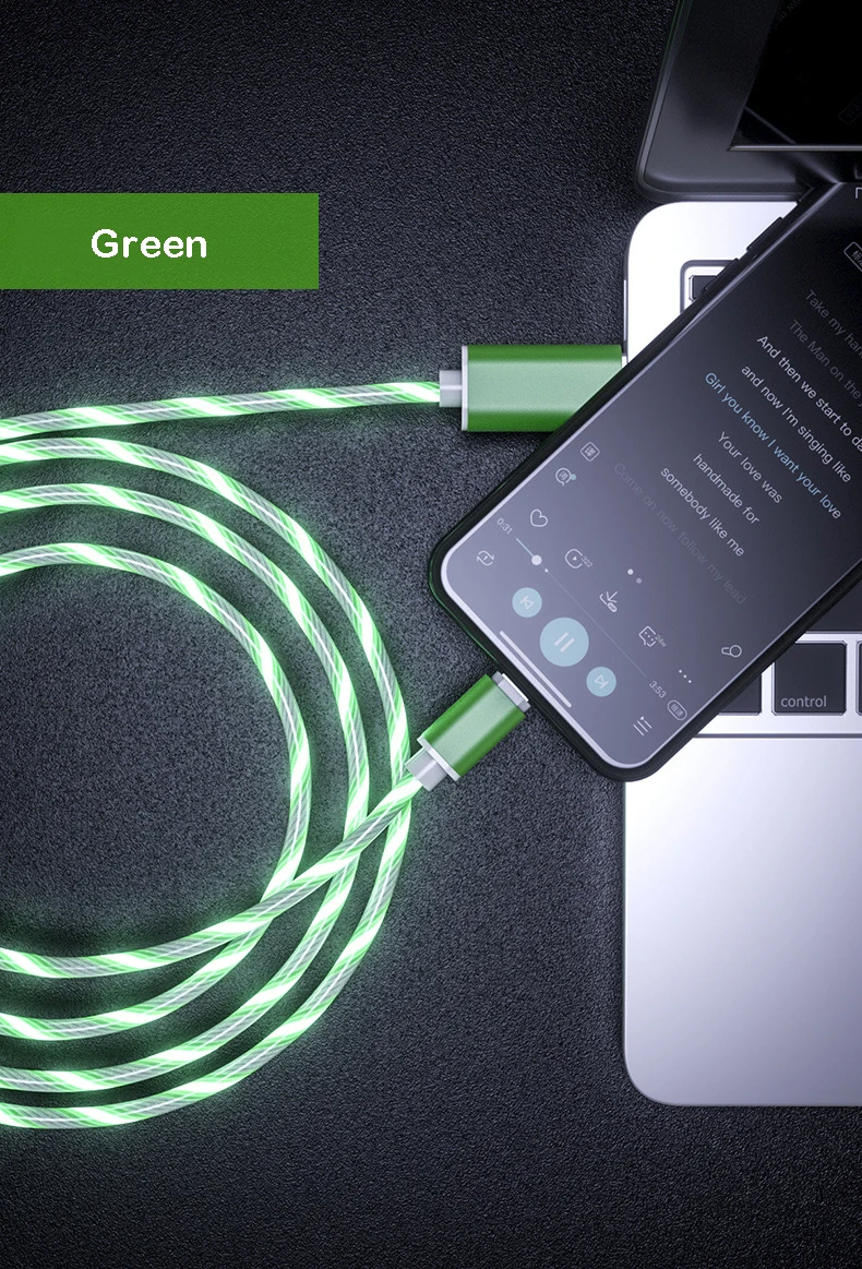 2.4A Flowing Glow USB Cable For iPhone XS Max XR X 8 7 6s Plus Type-C Micro USB Glowing Luminous Fast Charging Wire For SAMSUNG