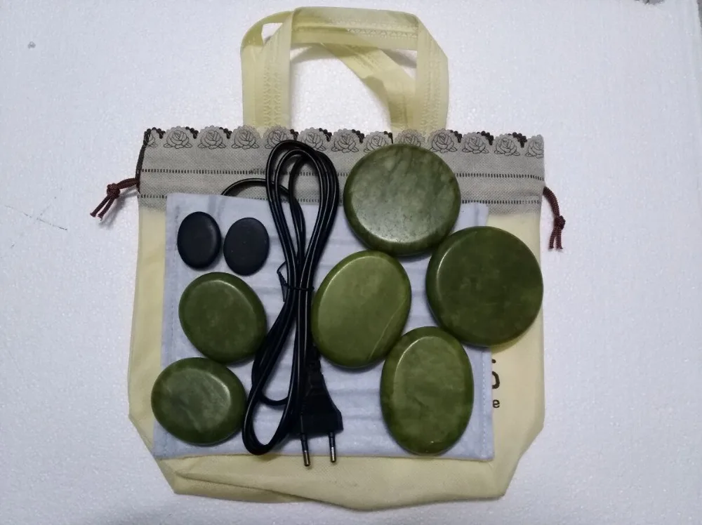 Green Jade Massage Hot Stone Set and Gem with Heating Aluminum Box | Красота и здоровье