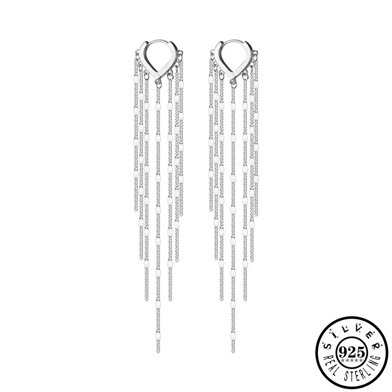 

925 Sterling Silver Long Tassel Ear Rings Earings Trendy Korean Statement Hoops Piercing Earrings Jewelry Gifts for Women