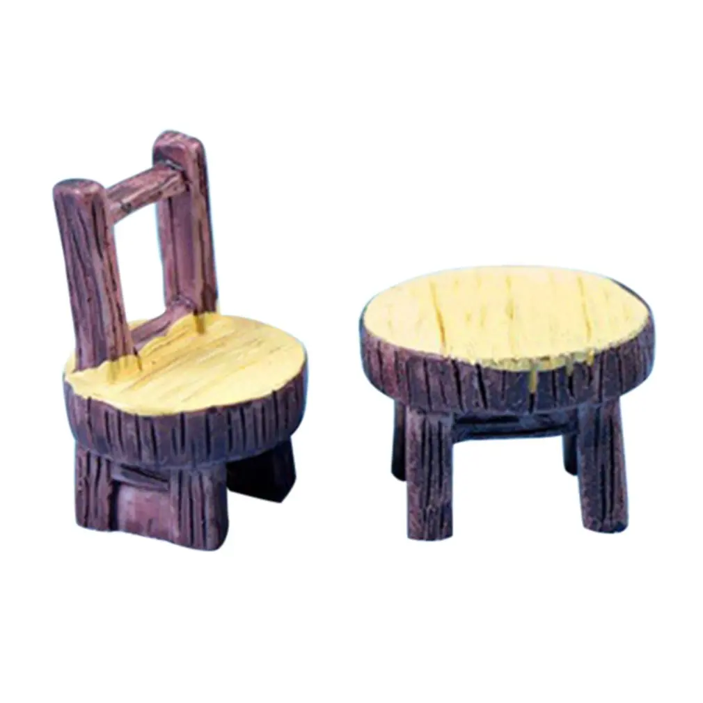 Мох микро-пейзаж суккулент растение украшение круглый стол и стул смолы ремесло