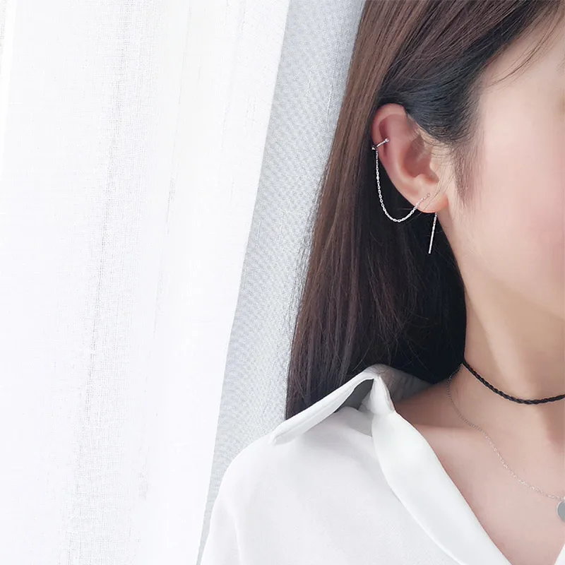 Женские серебряные Длинные серьги-цепочки клипсы для ушей серьги без проколов