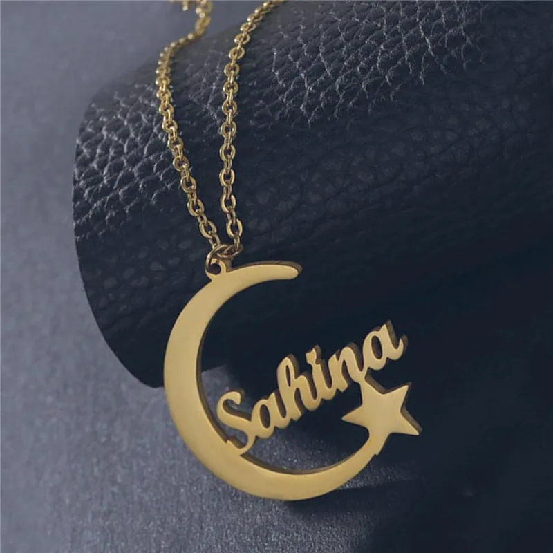 

Unique Moon Star Charms Personalized Name Necklace Women Stainless Steel Gold Chain Choker Necklaces Custom Jewelry Ketting BFF