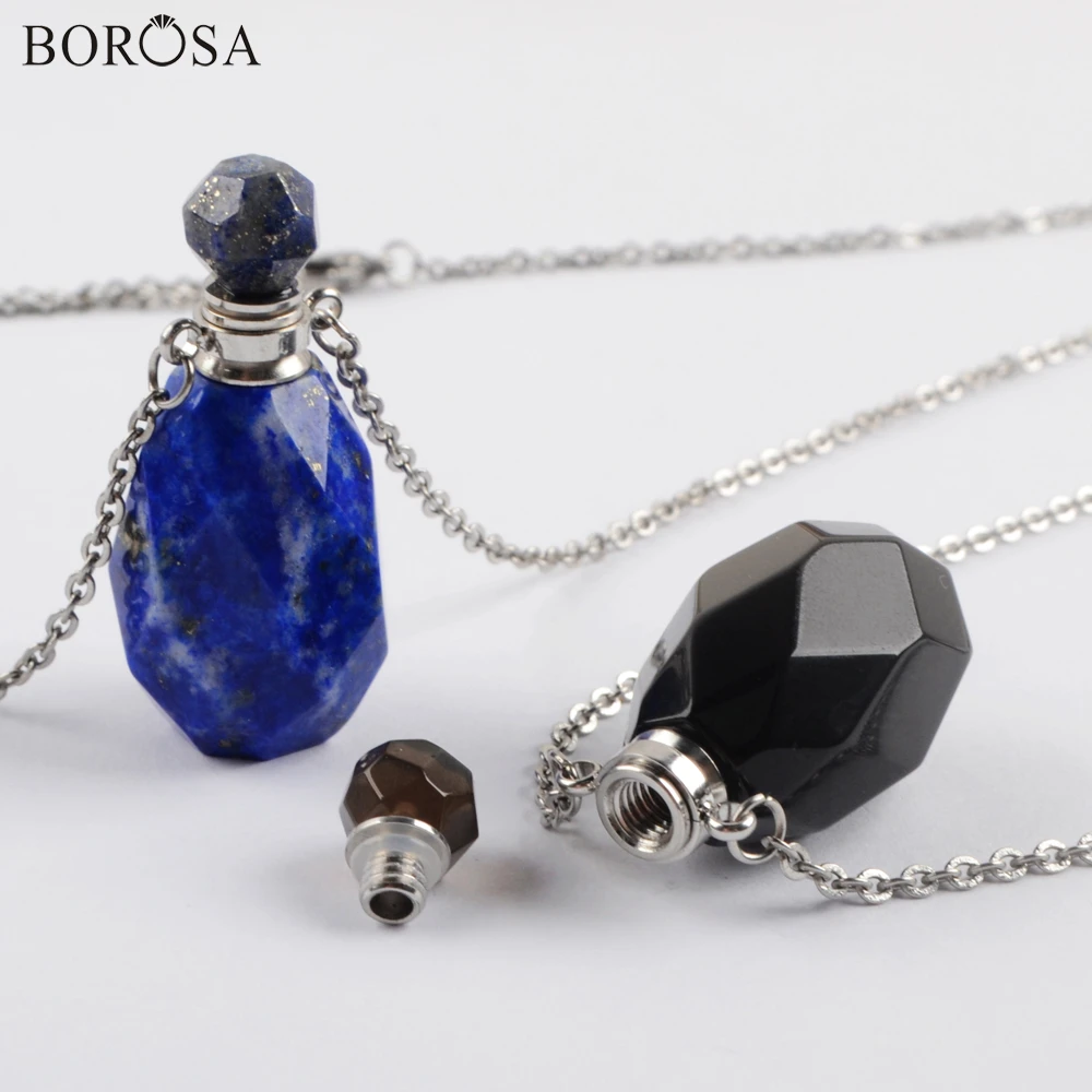 Граненые драгоценные камни духи бутылка ожерелье для женщин Агаты роза кристалл