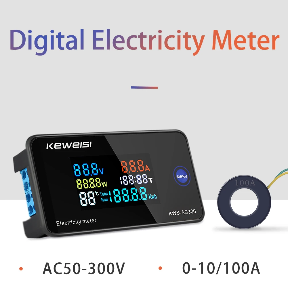 

Digital Electricity Energy Meter AC 50-300V Strong Toughness 6in1 Color Display Electric Portable Ammeter Voltmeter