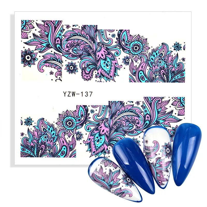 1 Sheet Blue Flower Vine Water Nail Sticker Decal Transfer Leaf Nail Sliders Summer Tattoo Nail Art Decoration Watermark Tattoos