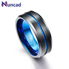 Мужское кольцо из карбида вольфрама NUNCAD, 8 мм, синее и Черное Матовое покрытие, скошенный край, обручальное кольцо, размер от 4 до 17