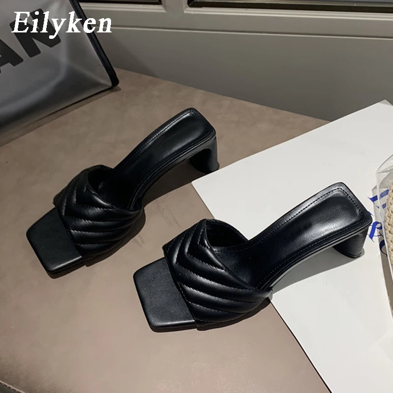Сланцы Eilyken женские на квадратном каблуке пляжные шлепанцы с открытым носком