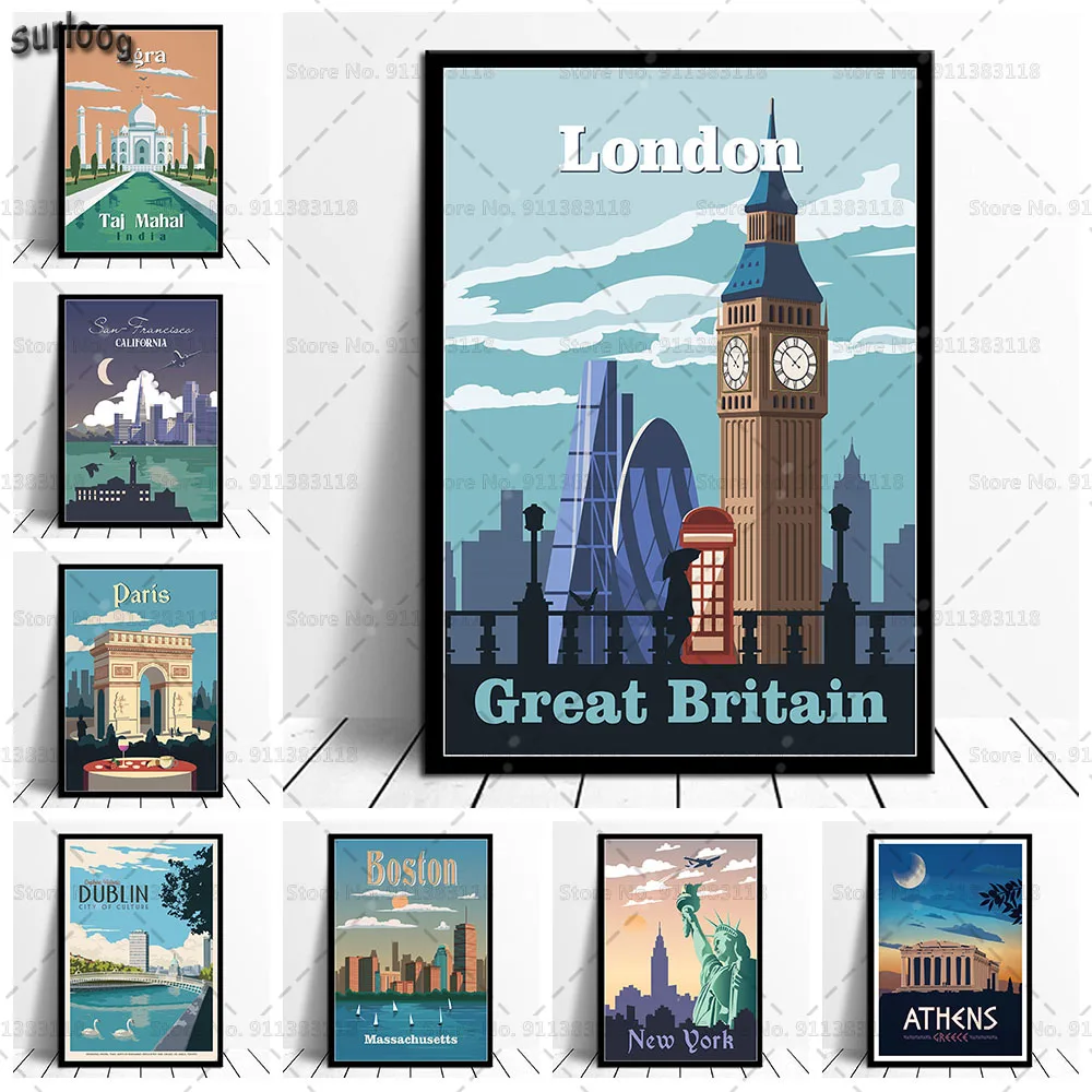 Винтажный постер на стену с изображением путешествий города Лондона Парижа