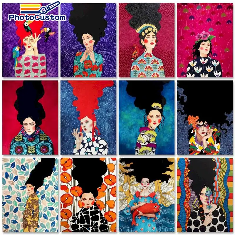 

PhotoCustom Oil Paint By Numbers Kits Girl Painting By Numbers On Canvas Frameless Figure 60x75cm DIY Draw Painting Home Decor