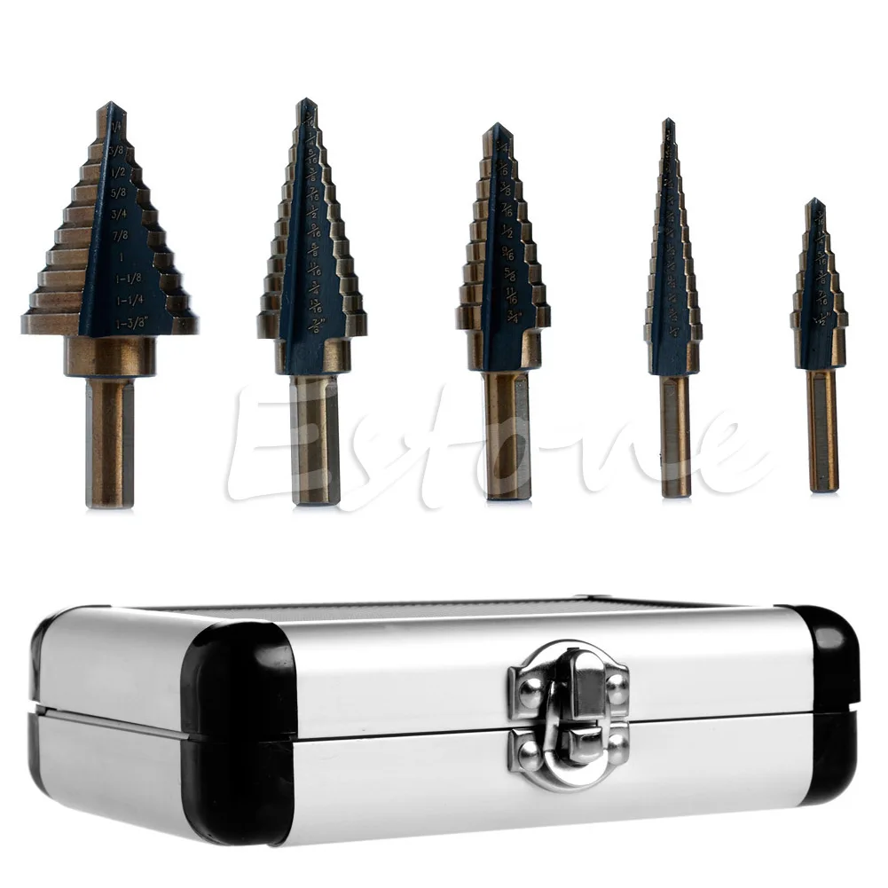

5pcs Hss Cobalt Multiple Hole 50 Sizes Step Drill Bit Set W/ Aluminum Case