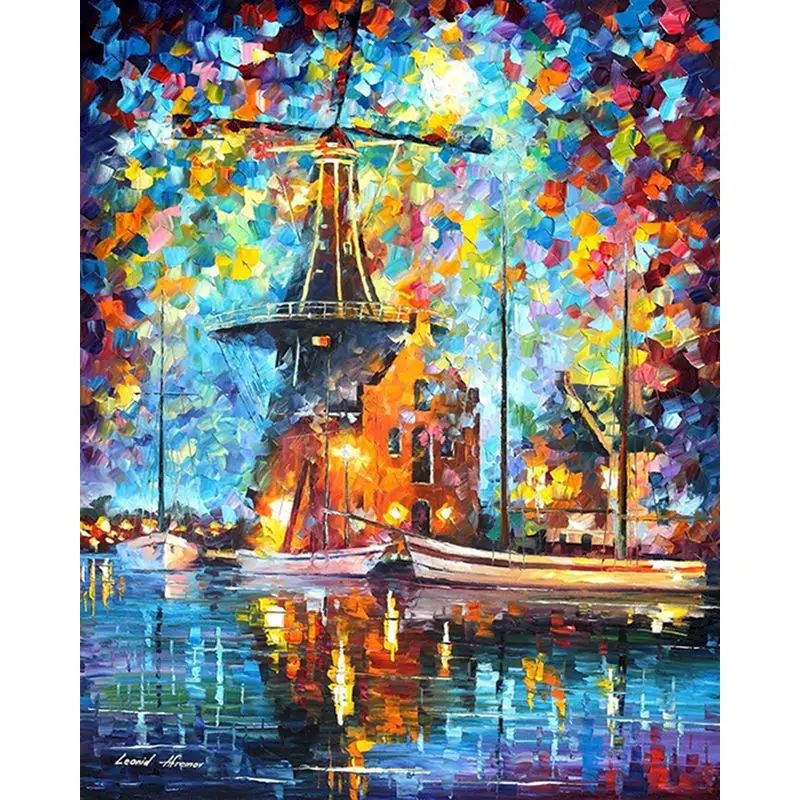 

Paint By Numbers For Adults colored windmill cottage Photo Frames Oil Painting On Canvas Handmade Decoration home Gatyztory Diy