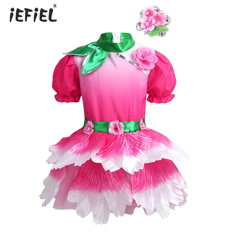 Детское танцевальное платье с короткими рукавами фонариками и 3D цветами| |