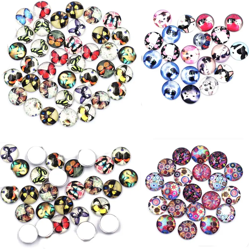 

20Pcs Cabochons Dome Seals Mixed Butterfly Pattern Papillon Round Glass Crafts Making Finding 14mm